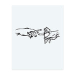 Two hands reach out—one holding a cigarette, the other a lit lighter—embodying a modern interpretation of a classic artistic gesture. Clean lines and bold simplicity give this design an elegant, cutting-edge look.</span></p>