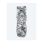 A bold blend of Chicano art, this tattoo depicts a smiling Calavera woman beneath crossed pistols, surrounded by roses, letters, and religious iconography. It tells a story of strength, struggle, and cultural pride with rich and obscure details.