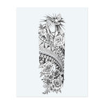A pair of hands clasped in prayer hold a rosary beneath radiant rays, while a dove peacefully ascends. Surrounded by detailed roses and tribal-style geometric patterns, this tattoo combines faith, purity, and cultural beauty in a calm and symbolic composition.