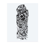 A sinister skull grins beneath a rose-adorned top hat, surrounded by swirling flames, roses, and a mesh corner. Combining gothic charm with a vintage touch, this temporary tattoo symbolizes beauty, mortality, and the art of elegant defiance.