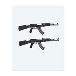 The sleek, minimalist silhouette of two assault rifles in pure black. This temporary tattoo makes a bold and controversial statement, emphasizing raw power and powerful imagery with a clear graphic effect.