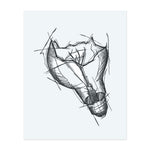 This sketchy drawing features a broken light bulb, symbolizing broken thoughts or a loss of inspiration. Chaotic lines and jagged edges create a raw, expressive look with deep emotional undertones.