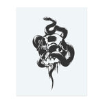A sinister black snake coils around a molten skull, combining death and danger in one striking image. The dripping decay and serpentine curves create a dark, gothic aesthetic full of ominous symbolism and raw intensity.