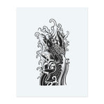 A dynamic koi fish leaps through swirling waves in this bold, traditional design. The detailed scales and flowing movements symbolize strength, endurance, and transformation. They recall timeless oriental art and personal growth.