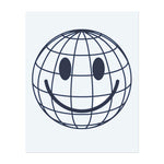 Ein Globus mit einem Smiley-Gesicht. Es repräsentiert globale Freude, Optimismus oder eine positive Sicht auf die Welt.