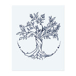 Ein detaillierter Baum mit Wurzeln und Ästen, eingeschlossen in einen gepunkteten Kreis. Er symbolisiert Wachstum, Verbindung zur Natur oder den Zyklus des Lebens.